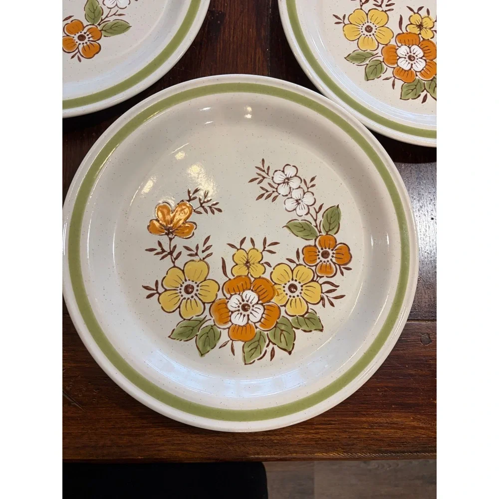 Country Casual Spring Garden Stoneware Dinner Plates Set of 3 Floral Japan 12